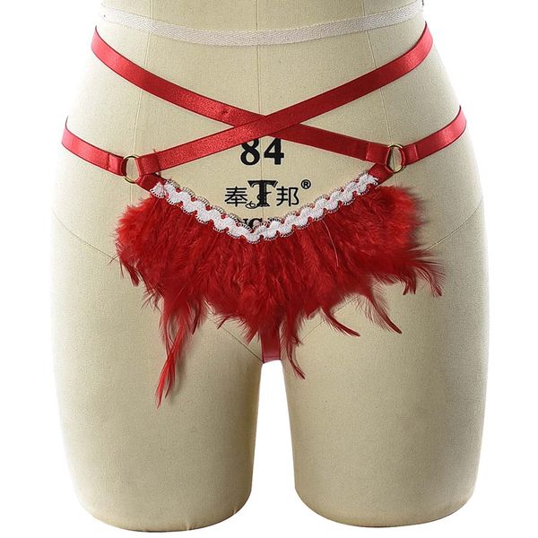 

sm harness strap hollowed out feather t pants night performance clothes temptation underwear, Black;white