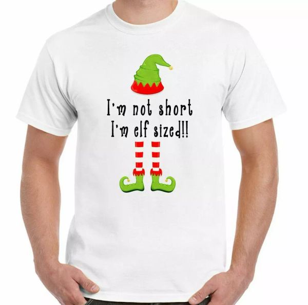 

Elf Size T-Shirt I am not Short I M Man Funny Gift Xmas Secret, White;black