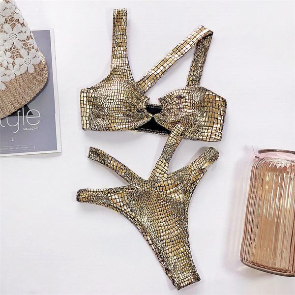 

2021 snake printed bikini female swimsuit women swimwear two-pieces bikini set asymmetric bather bathing suit swim k1923