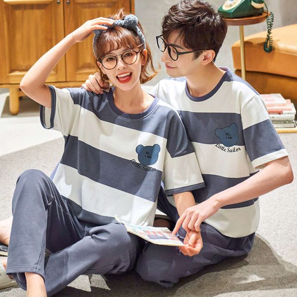 

and men's pajamas herfst winter couples around the neck homewear short mouwen comfortable soft katoen ladies plus size nightwear, Black;brown