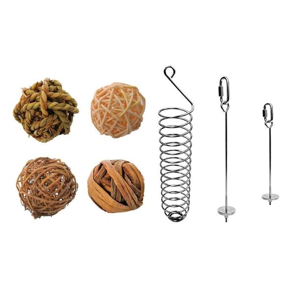 

other bird supplies 3pcs food holder parrots foraging toys for birdcage hanging & 4pcs chew rabbits parrot play rattan balls