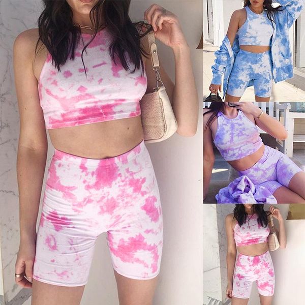 

women's tracksuits summer fashion ribbed print slim high waist shorts casual 2 piece set, Gray