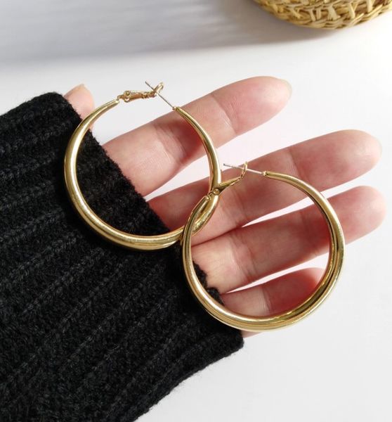 

s925 silver needle european and american atmosphere fashion huggie temperament cool wind big circle earrings, Golden;silver