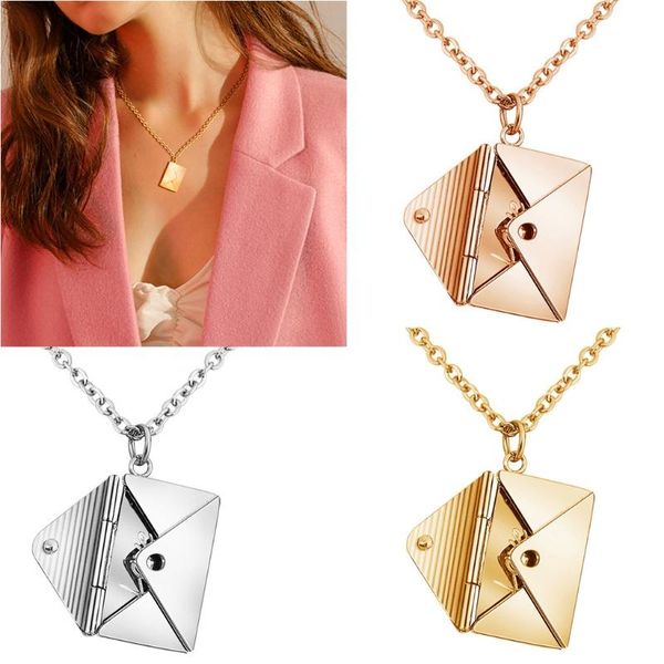 

chains love envelope pendant necklace heart message locket can open lovers fashion jewelry u4le, Silver
