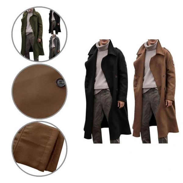 

men's trench coats warm simple retro style men long cardigan sleeves, Tan;black