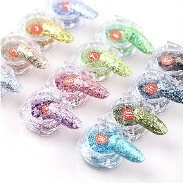

box nail mermaid glitter flakes 3d colorful sequins polish manicure nails art decor wh998, Silver;gold