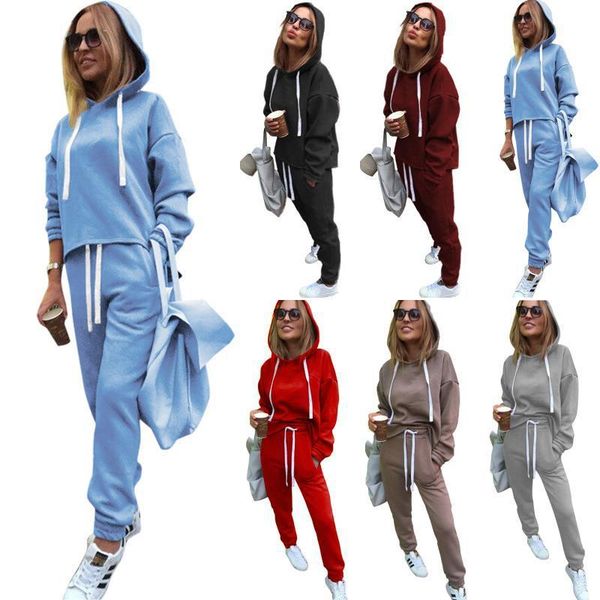 

women's two piece pants autumn 2021 fashion 2pcs sports clothing suit casual womens ladies suits hoodie long sleeve hoodies+ trousers s, White