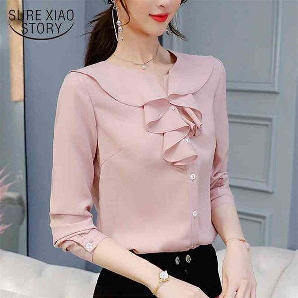 

spring autumn plus size women blouses shirts fashion lady long sleeve chiffon ruffles female clothing 0842 30 210506, White