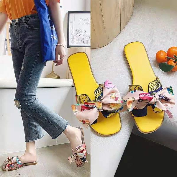 

2021 fashion summer women sandals bow flip flops slipper indoor outdoor wedding beach shoes female comfortable slippers, Black