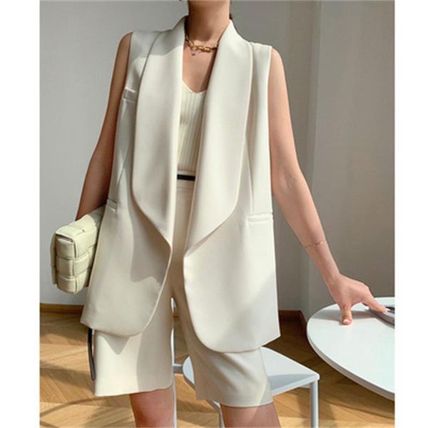 

women's tracksuits white leisure two-piece set women autumn elegant french sleeveless cardigan vest + shorts suit, Gray