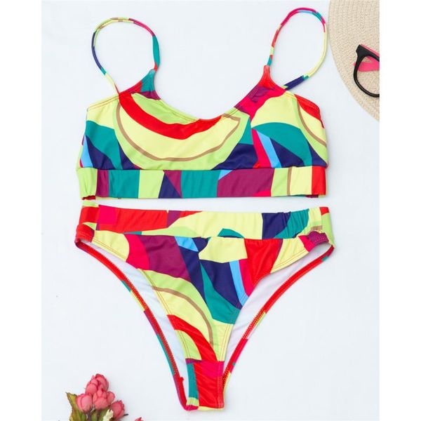

women's swimwear colorful printed high waist bikini female swimsuit women two-pieces set bather bathing suit swim k3148, White;black