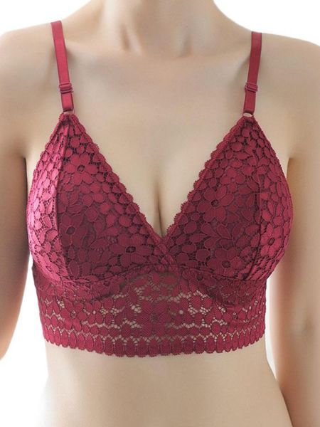 

bras fashion women summer lace bra deep v french style soft ladies triangle bralette beauty back lightweight breathable crop top, Red;black