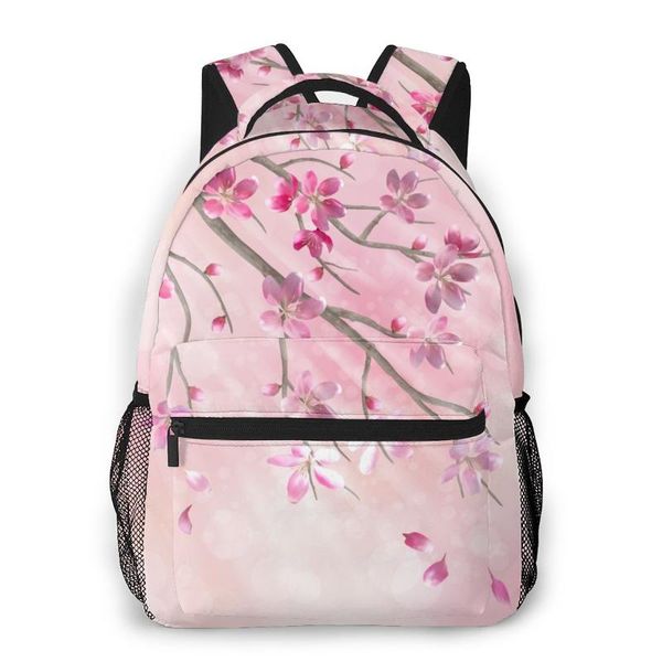 Estilo mochila menino adolescente berçário saco de escola primavera árvore ramo cerejeira de volta às malas