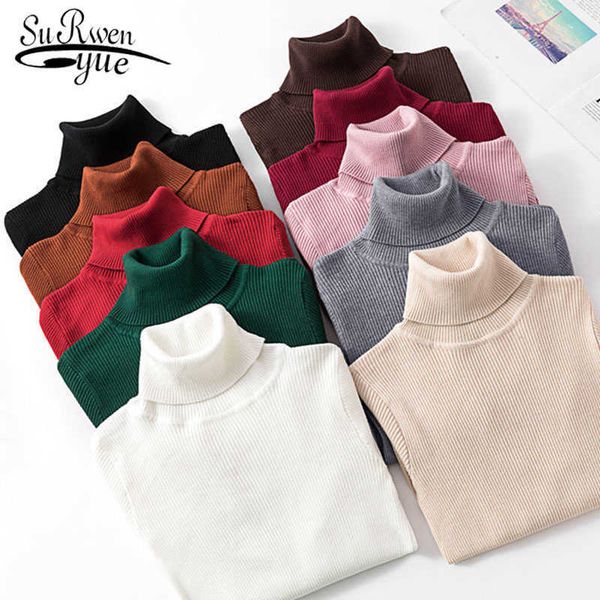 

turtleneck women sweater chic korean sweater autumn and winter long sleeve thick solid loose office lady pullover 10644 210527, White;black