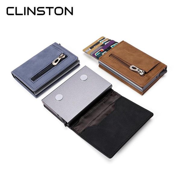 

card holders 2021 simple men three-fold zipper holder rfid business portable case multi-function seven-character small wallet, Brown;gray