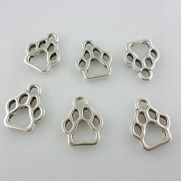 100 pcs Tibetan Silver Hollow Dog Cat Paw Imprimir Encantos Pingentes 11x13mm Achados de Jóias