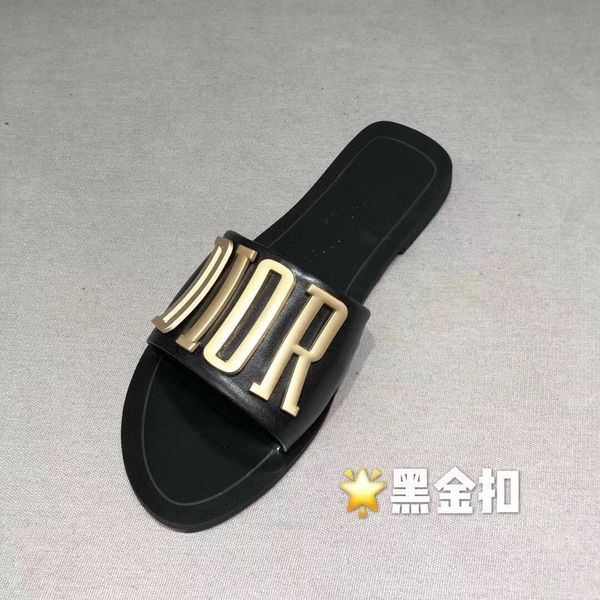 

slipper dijia letter metal button slippers for summer show 2020zly, Black