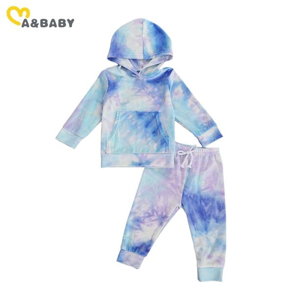 1-6y toddler bebê garoto menino garota garota tintura roupas conjunto de manga comprida tops com capuz t shirt calças outono outfits casuais 210515
