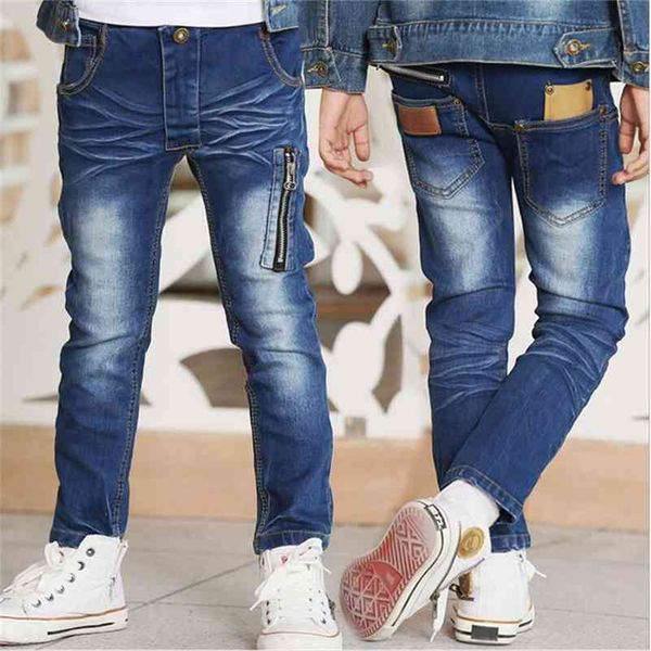 Menino jeans jeans primavera e outono novo 2021 versão coreana moda beleza elástica de zíper bonito cintura elástica casual calças 210317
