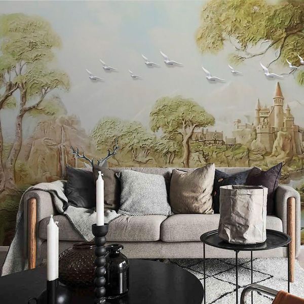 

wallpapers 8d large murals castle deer trees birds nature wallpaper for sofa backaground 3d po mural wall paper