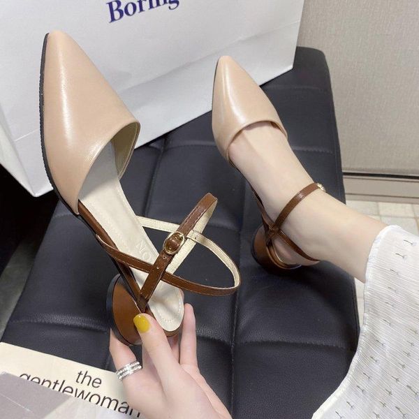 

dress shoes women's one-button sandals 2021 spring and summer soft leather toe low-heel comfortable casual light women, Black