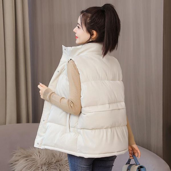 

women's down & parkas 2021 short stand collar parka vest winter jackets for women casual sleeveless basic coat female waistcoat, Black