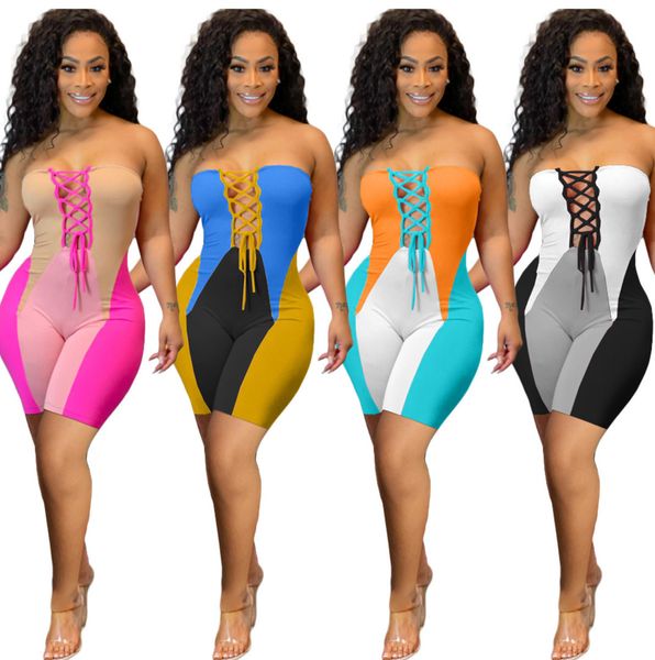 

summer women jumpsuits fashion casual positioning printing splicing bra strap one piece shorts bodysuit 9381, Black;white