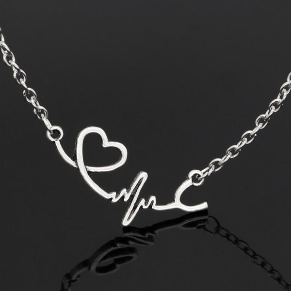 

pendant necklaces women cute simple design tiny heart beat necklace, Silver