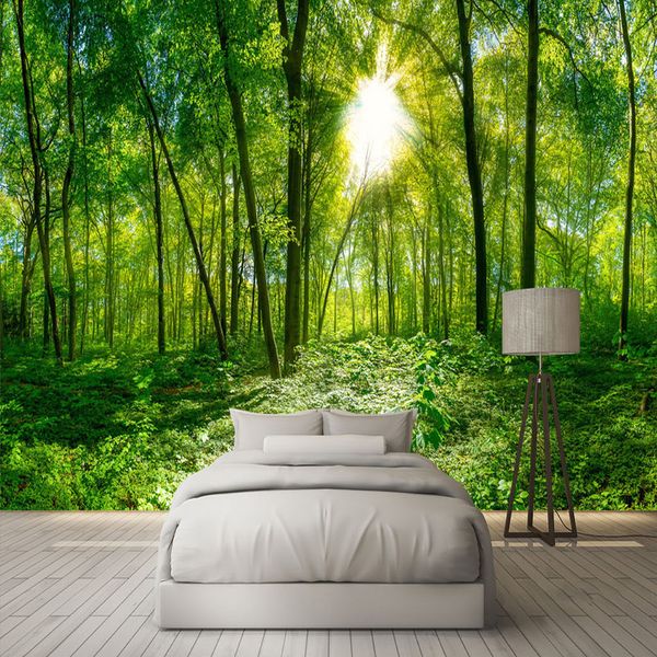 Benutzerdefinierte jede Größe Wandbild Tapete 3D Natur Landschaft grüner Wald Sonnenschein Foto Tapete Wohnzimmer Hintergrund Wandverkleidungen