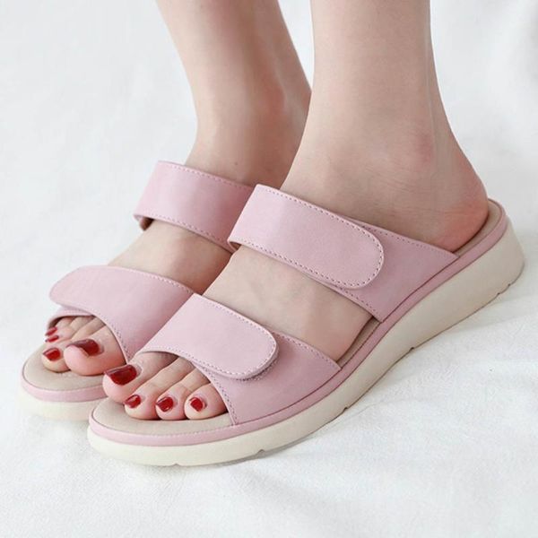 

slippers sagace women ladies summer leather slides solid thick beach sandals female outside flip flops plus size casual, Black