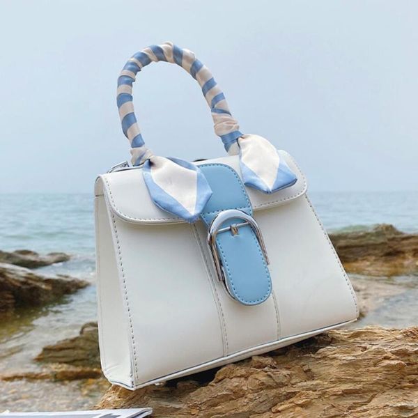 

evening bags contrast color small totes with ribbon handle 2021 pu leather women's designer handbag shoulder messenger bag