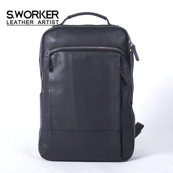

backpack s.worker casual genuine leather full-grain 15.6' lapshoulder travel school bag fashion weekender