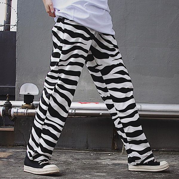 

women's pants & capris ins women loose solid hip hop polyester print flat high zebra pattern jogger punk trousers drop pockets sweatpan, Black;white