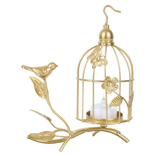 

candle holders 1pc iron art candlestick holder birdcage shaped home decor (golden)