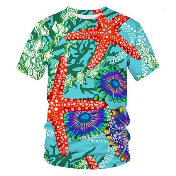 

men's t-shirts fashion 3d marine animal t-shirt funny printed street starfish casual harajuku short sleeve, White;black