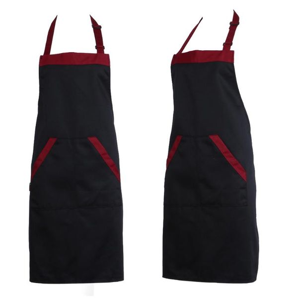 

halterneck apron with 2 pockets chef waiter kitchen cook black tool family available polyester (black red) aprons