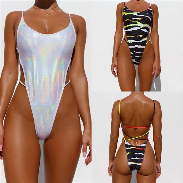

print swimwear women one piece glitter bandage backless swimsuit biquini bathing suit one-piece suits