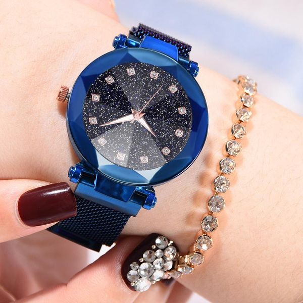 

wristwatches fashion starry sky convex glass quartz mesh with magnetic buckle ladies watch, Slivery;brown