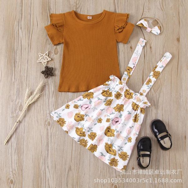 

clothing sets 2021 summer girls' flower printed dress set toddler girl clothes girls outfits 6m-5y, White