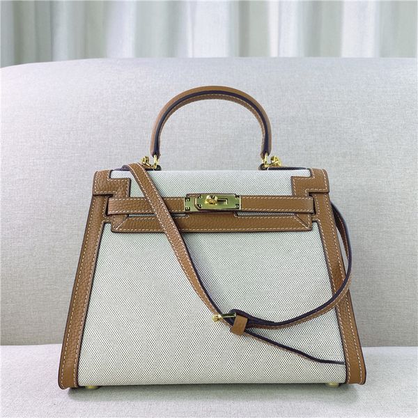 

75% off luxury handbag 2021 new canvas with leather matching large capacity fashion one shoulder messenger bag for women kni7