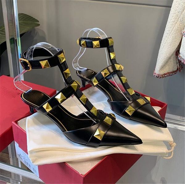 

classic women dress shoes fashion good quality brand leather high heel sandals female designer single shoes ladies comfortable casual shoe v, Black