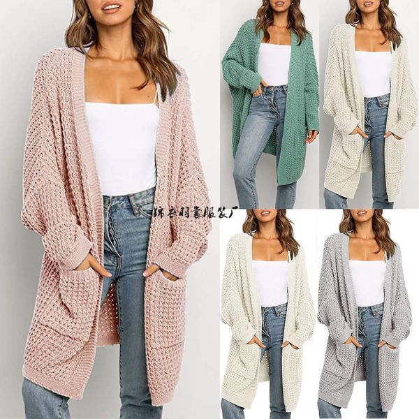 

autumn and winter 2021 new knitted cardigan loose size solid color sweater coat for women, White
