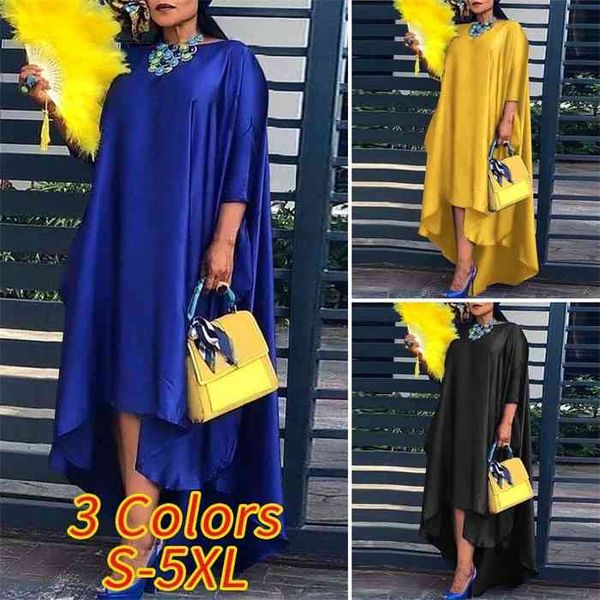 

women casual 2/3 sleeve o neck irregular dress vonda 2021 spring asymmetric hem pleated vestidos plus size elegant robe femme, Black;gray