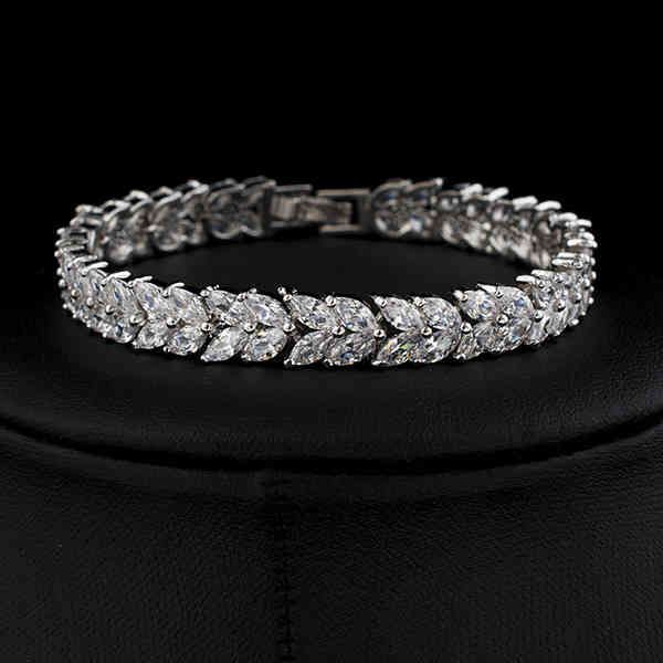 

bs058w luxurious aaa zircon elements leaf austrian crystal bracelet white gold-color fashion jewelry made with wholesale, Golden;silver
