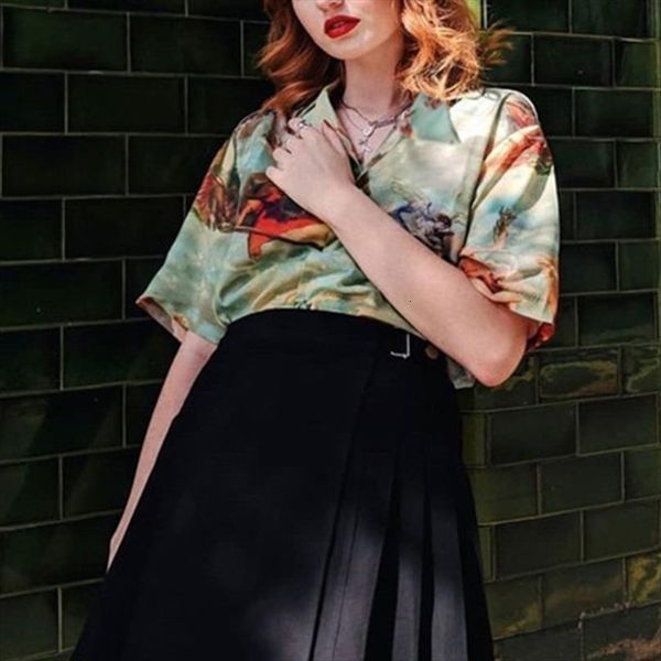 

vintage aesthetic cupid angel women blouses print cardigan short sleeve summer graphic clothes, White