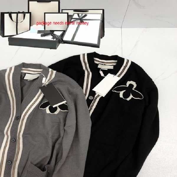 

men's classic bee sweaters men casual college style pullover 2023fw long sleeves trendy cardigans male v-neck sweater for shirts, White;black