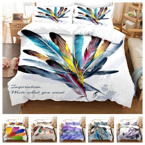 

bedding sets 2021 fashion set 2/3pcs 9 patterns 3d digital feathers printing duvet cover 1quilt + 1/2 pillowcases us/eu/au