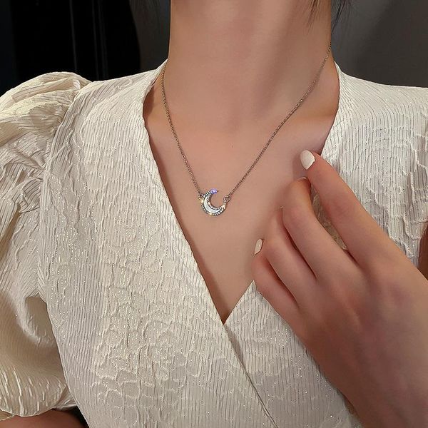 

chokers inshe house 2021 shell zircon moon necklace fashion simple sparkling chain woman wedding jewelry party birthday gifts, Golden;silver