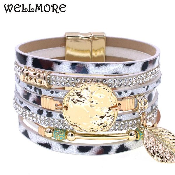 

wellmore bohemia leopard print bracelets women bracelet charm magnet leather bracelets for women luxury party jewelry, Golden;silver