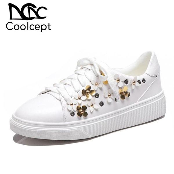 

dress shoes coolcept real leather women sneakers flowers bling high heel casual daily fashion lady street footwear size 34-40, Black
